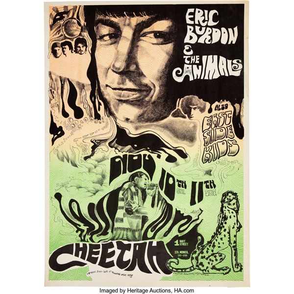 Eric Burdon & the Animals 1967 Cheetah Club, Los Angeles Concert Poster. An orig