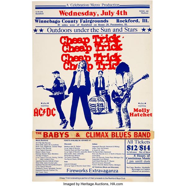 Cheap Trick, AC/DC, Molly Hatchet 1979 Rockford, IL Concert Poster. This is a wo
