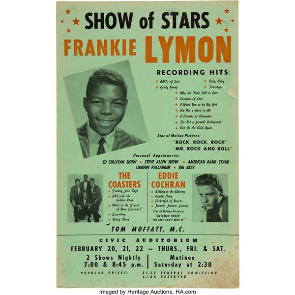 Eddie Cochran / Frankie Lymon / The Coasters 1958 Honolulu, Hawaii Concert Poste