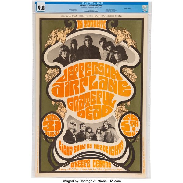 BG-74 Grateful Dead / Jefferson Airplane 1967 Toronto Concert Poster CGC-Graded