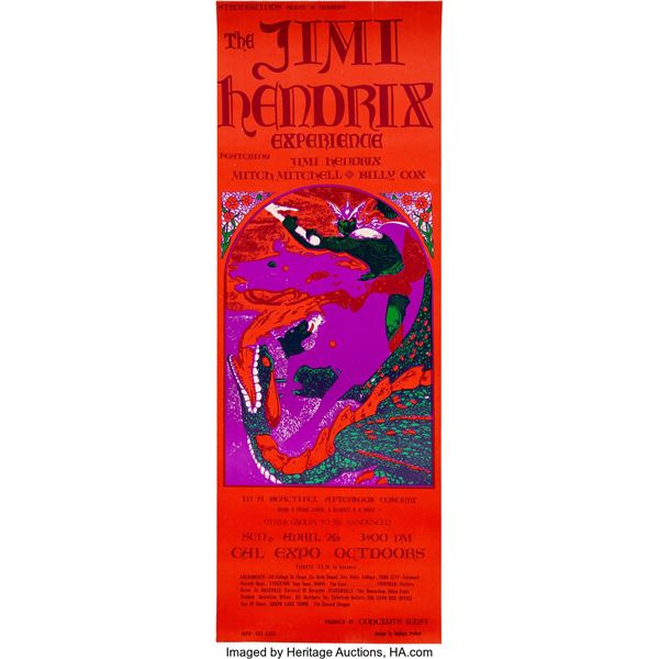 Jimi Hendrix Experience 1970 Sacramento, California Cal Expo Concert Poster. An