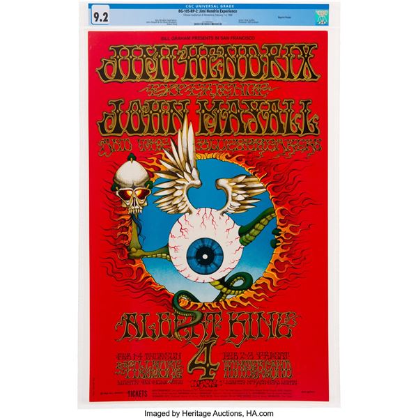 BG-105 Jimi Hendrix Experience Second Printing 1968 "Flying Eyeball" Poster CGC-