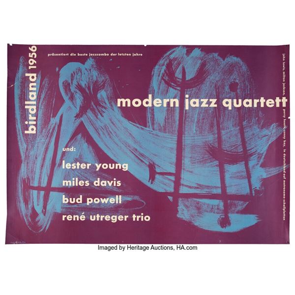 Miles Davis, Modern Jazz Quartet 1956 German Tour Blank Concert Poster. An origi