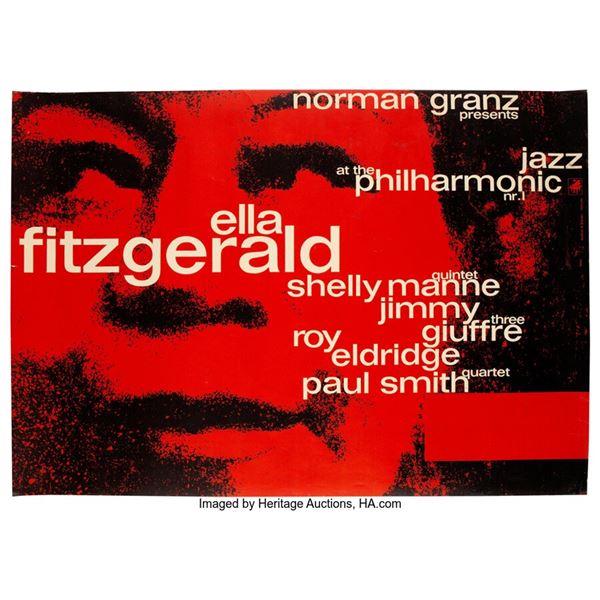 Ella Fitzgerald 1960 European Tour Blank Concert Poster by Gunther Kieser. An or