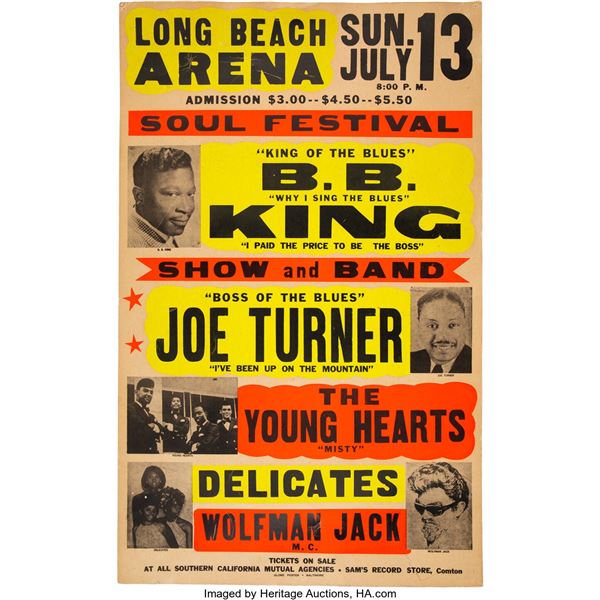 B.B. King, Big Joe Turner 1969 Jumbo Globe Los Angeles Concert Poster. An origin