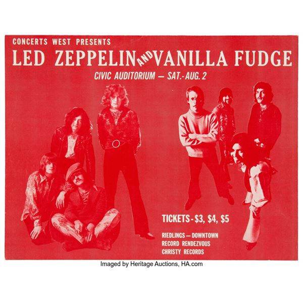 Led Zeppelin, Vanilla Fudge 1969 Albuquerque, NM Concert Handbill. An original p