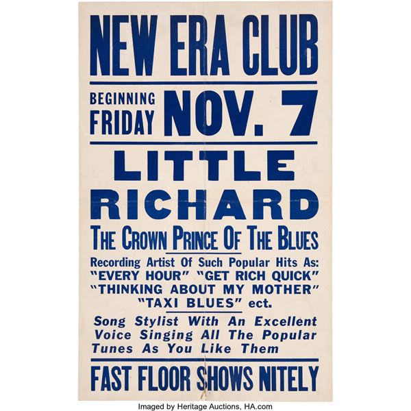 Little Richard 1952 "Crown Prince of the Blues" Earliest Known Concert Poster. A