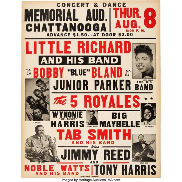 Little Richard 1957 Rock 'N' Roll / R&B Concert Poster w/10 Hit Acts on the Bill
