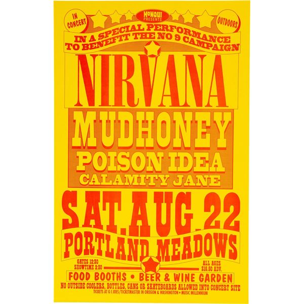 Nirvana 1992 Portland Meadows Concert Poster Signed by Designer Mike King.  A po