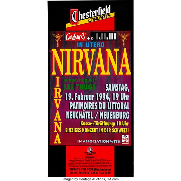 Nirvana 1994 Patinoire du Littoral Switzerland Concert Poster. A poster from the