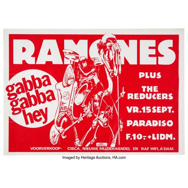 The Ramones 1978 Paradiso, Amsterdam "Gabba Gabba Hey" Concert Poster. A strikin