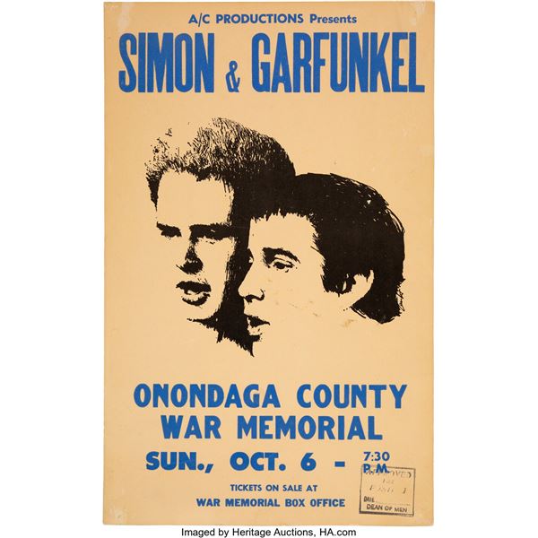 Simon & Garfunkel (The Graduate, "Mrs. Robinson") 1968 Syracuse, NY Concert Post