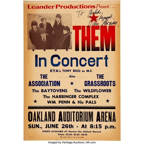 Them 1966 Boxing-Style Concert Poster Signed by Van Morrison (AOR-2.277). An ori