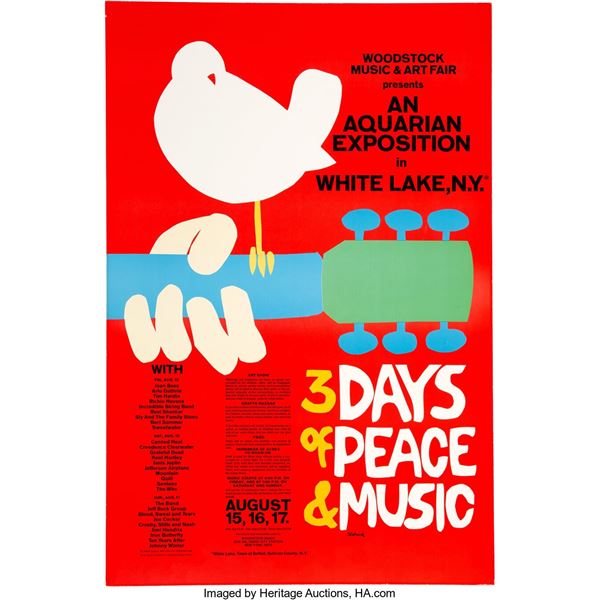 Woodstock Poster Genuine Original Large w/Arnold Skolnick COA (AOR-3.1). An orig