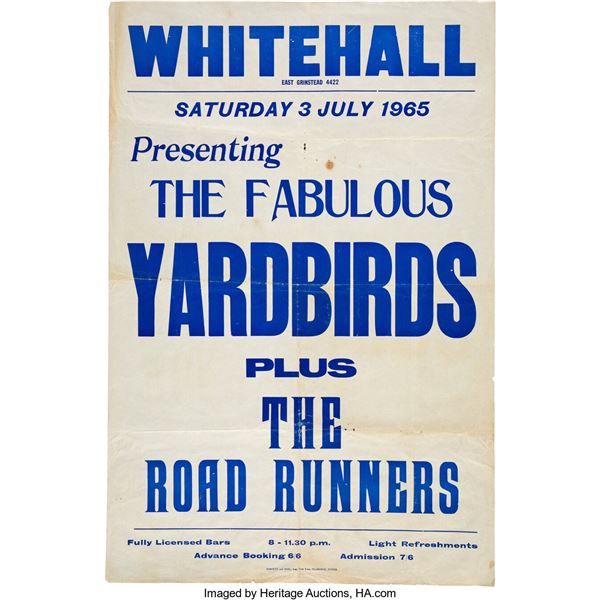 The Yardbirds / Road Runners 1965 U.K. Concert Poster, "Heart Full of Soul" in T