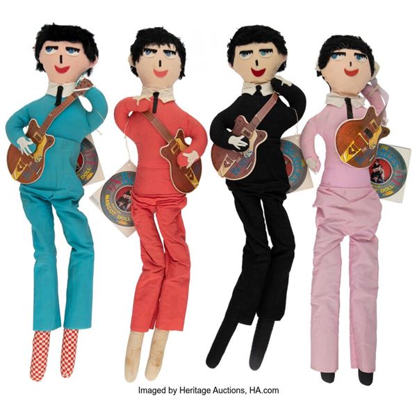 The Beatles Set of Remco Mascot Dolls Different Colors w-Guitar and Hang Tags (4