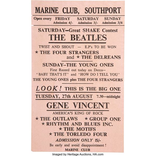 The Beatles 1963 Promotional Handbill w/Gene Vincent, Southport, U.K.  An origin