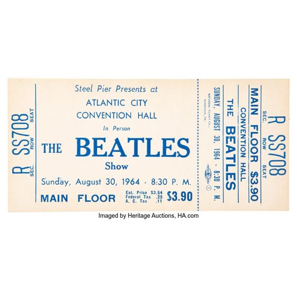 The Beatles Unused Atlantic City Convention Hall Concert Ticket (Steel Pier, 196