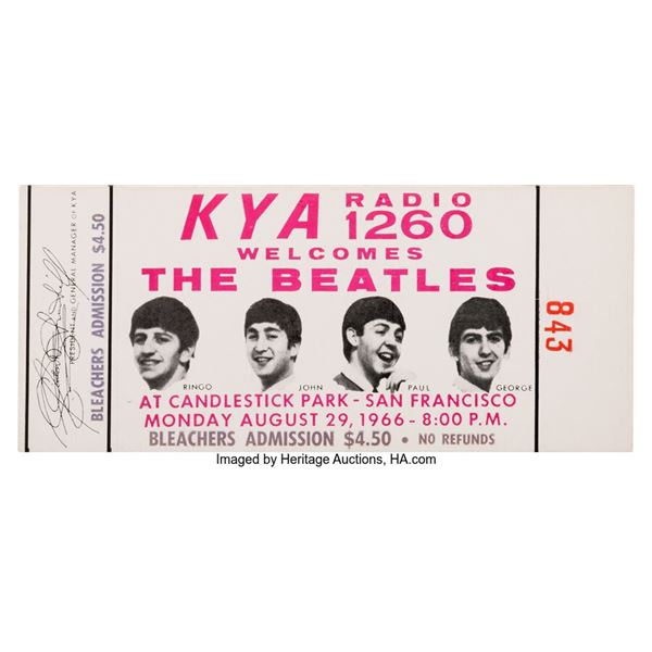 The Beatles Candlestick Park Unused Bleachers Admission Concert Ticket (1966).
