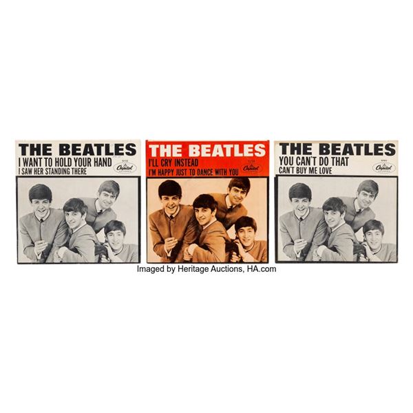 The Beatles First Three Original Capitol Single Releases With Picture Sleeves (1