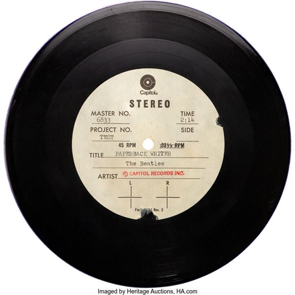 The Beatles "Paperback Writer" 45 RPM Acetate/Test Pressing With Original Sleeve