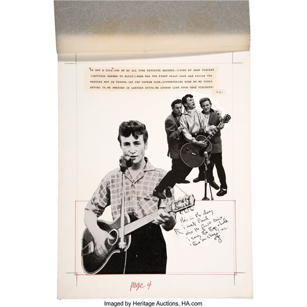 John Lennon Handwritten Note, Doodle, and Initials On Rock ‘N' Roll Book Layout.