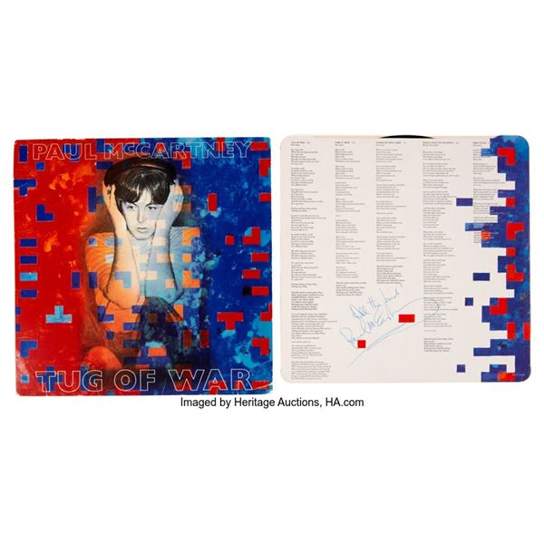 Paul McCartney Signed and Inscribed Tug Of War Inner Sleeve and Vinyl LP. A copy