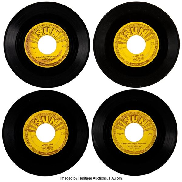 Elvis Presley Sun Records Vinyl 45s (4). Four Sun Records vinyl 45 singles featu