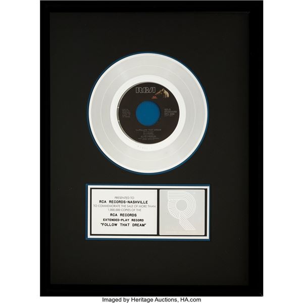 Elvis Presley Follow That Dream RIAA R Hologram Platinum Sales Award. An award f
