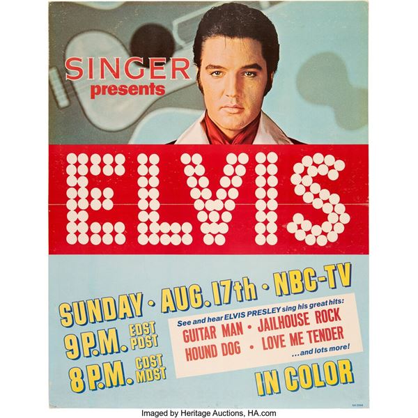 Elvis Presley Singer Presents...Elvis Cardboard Promo Poster (1969). Attached to