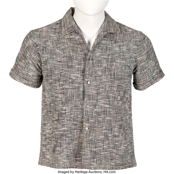 Elvis Presley Owned and Worn Custom Made Woven Shirt With Wood Hanger Signed by