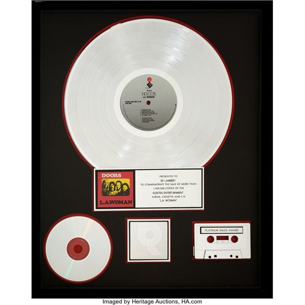 The Doors LA Woman RIAA R Hologram Platinum Sales Award. A platinum sales award