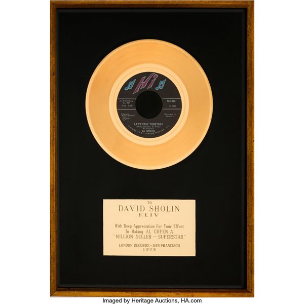 Al Green "Let's Stay Together" In-House Gold Sales Award. An in-house gold sales