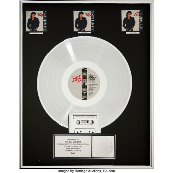 Michael Jackson Bad RIAA Flower Hologram Multi-Platinum Sales Award. A platinum