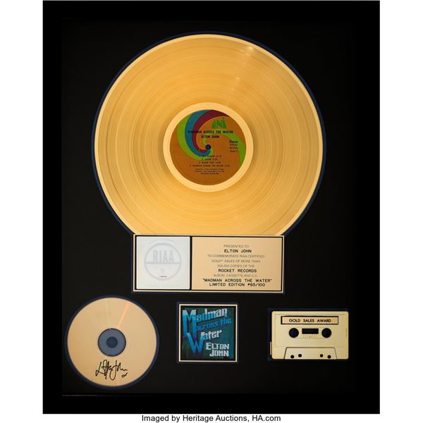 Elton John Signed Madman Across the Water RIAA Hologram Gold Sales Award. A gold