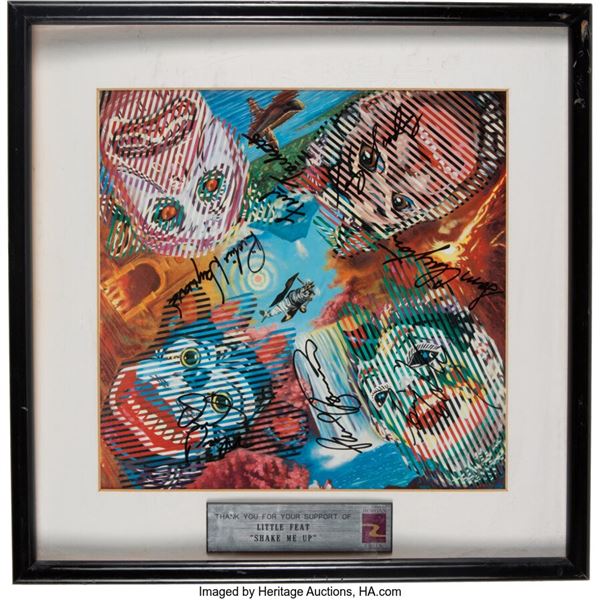 Little Feat Signed Shake Me Up Appreciation Award. A framed vinyl LP sleeve sign