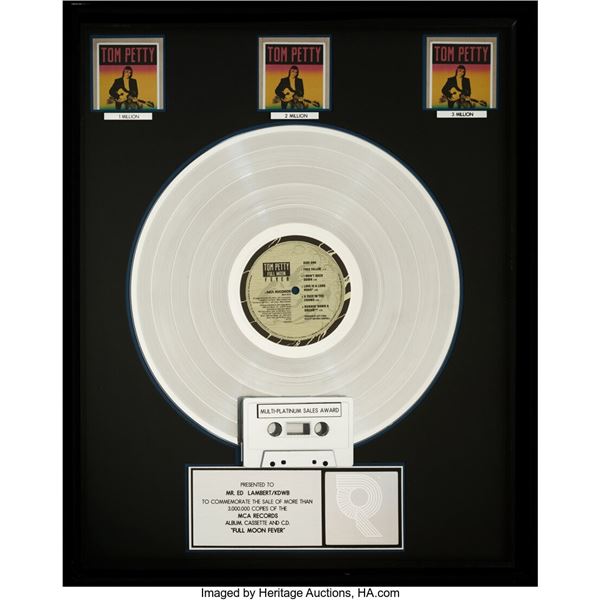 Tom Petty Full Moon Fever RIAA R Hologram Multi-Platinum Sales Award. A sales aw