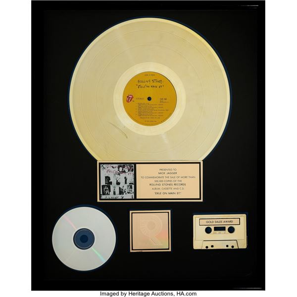 The Rolling Stones Exile On Main St  RIAA Hologram R Gold Sales Award Presented
