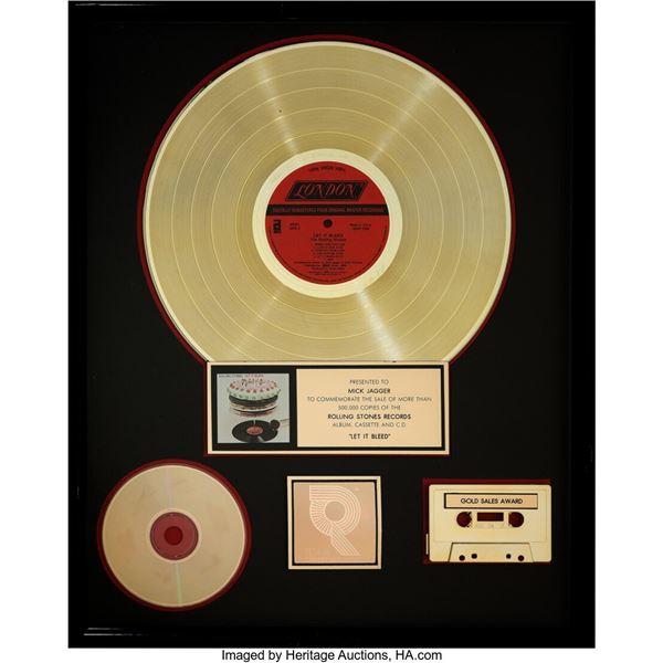 The Rolling Stones Let It Bleed RIAA Hologram R Gold Sales Award Presented to Mi