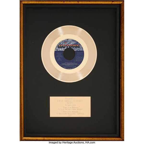 Diana Ross "Theme From Mahogany" In-House Gold Sales Award. An appreciation/in-h