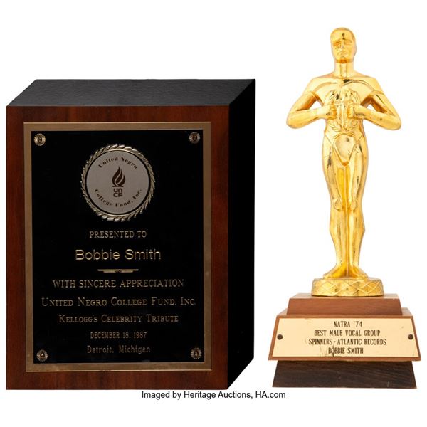 The Spinners Awards (Two) Presented To Spinners' Vocalist Bobbie Smith (circa 19