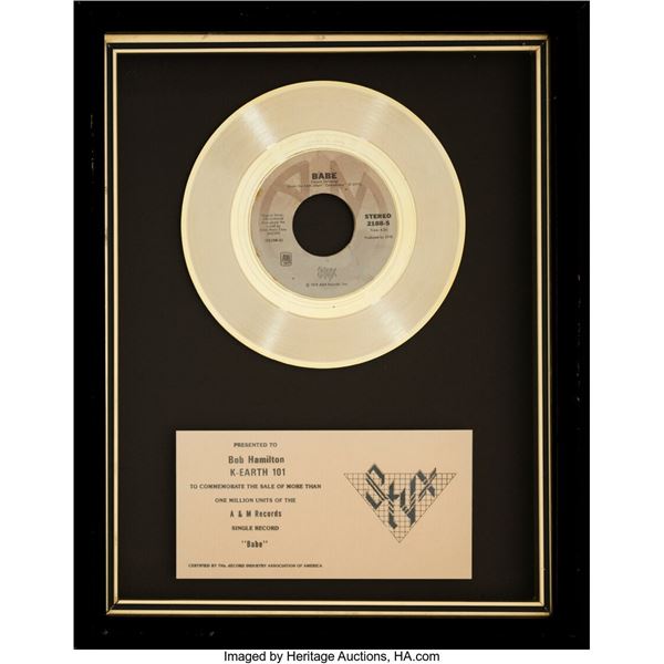 Styx "Babe" In-House/Appreciation Platinum Sales Award.  A floater-style in-hous