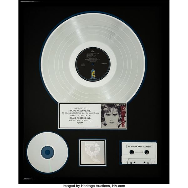 U2 War RIAA R Hologram Platinum Sales Award.  An award presented to the label th
