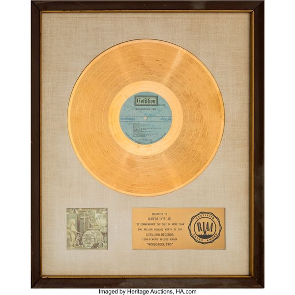 Woodstock Two White Matte RIAA Gold Sales Award. A gold sales award for the seco