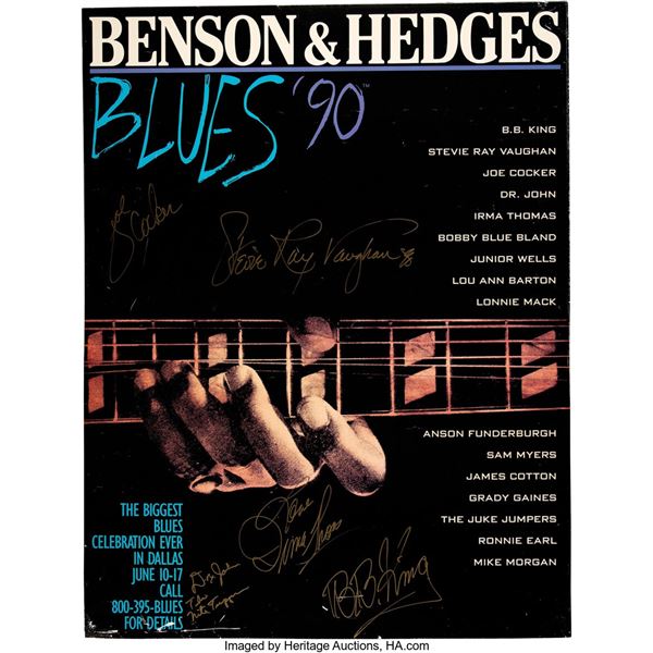 Benson & Hedges Blues 1990 Concert Poster Signed By Stevie Ray Vaughan, Joe Cock