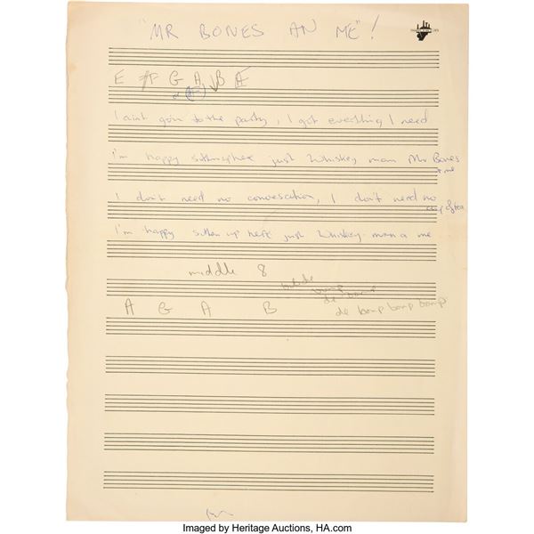 John Entwistle Handwritten Partial Lyrics to "Ten Little Friends" Handwritten pa