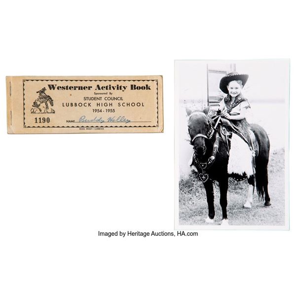 Buddy Holly Signed Westerner Activity Book (mid-1950s) With Childhood Photo. A W