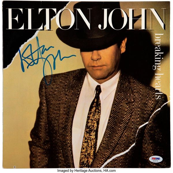 Elton John Signed Breaking Hearts Promo Vinyl LP (Geffen, GHS 24031).  A promo c