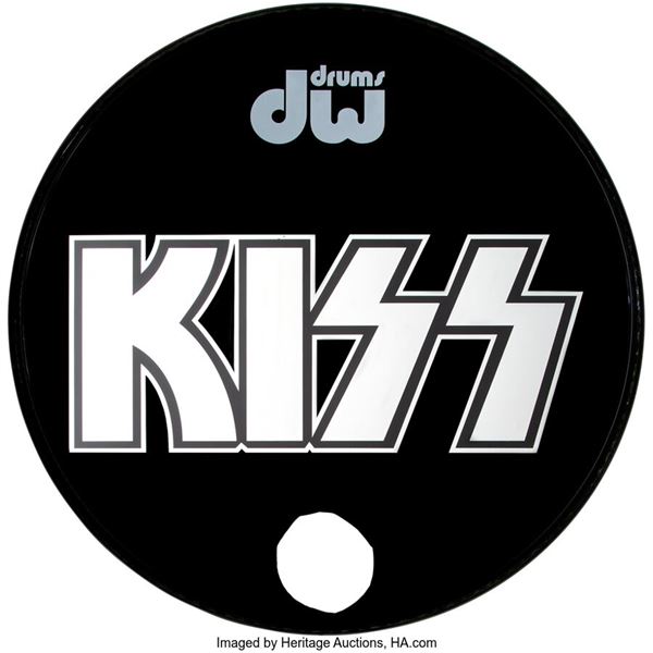 Kiss Stage-Used Kick Drum Head (1999). A 22" front kick drum head used by Peter
