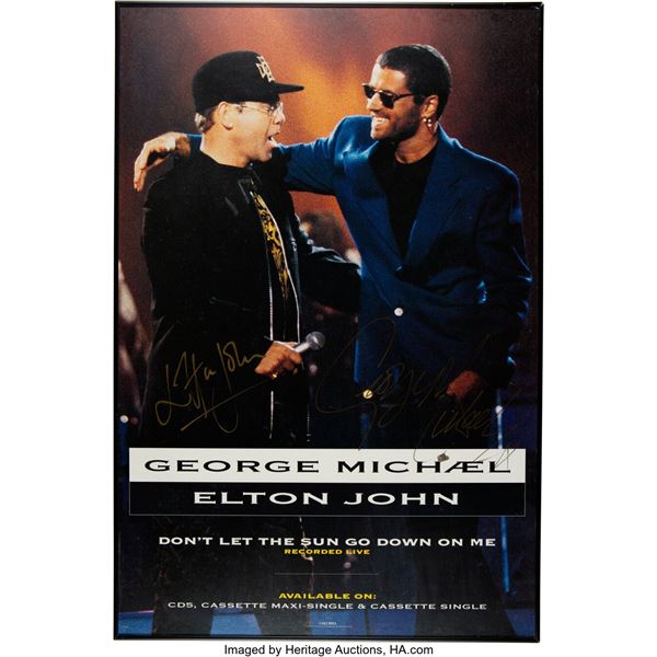 George Michael/Elton John Signed "Don't Let the Sun Go Down On Me" Promo Poster.